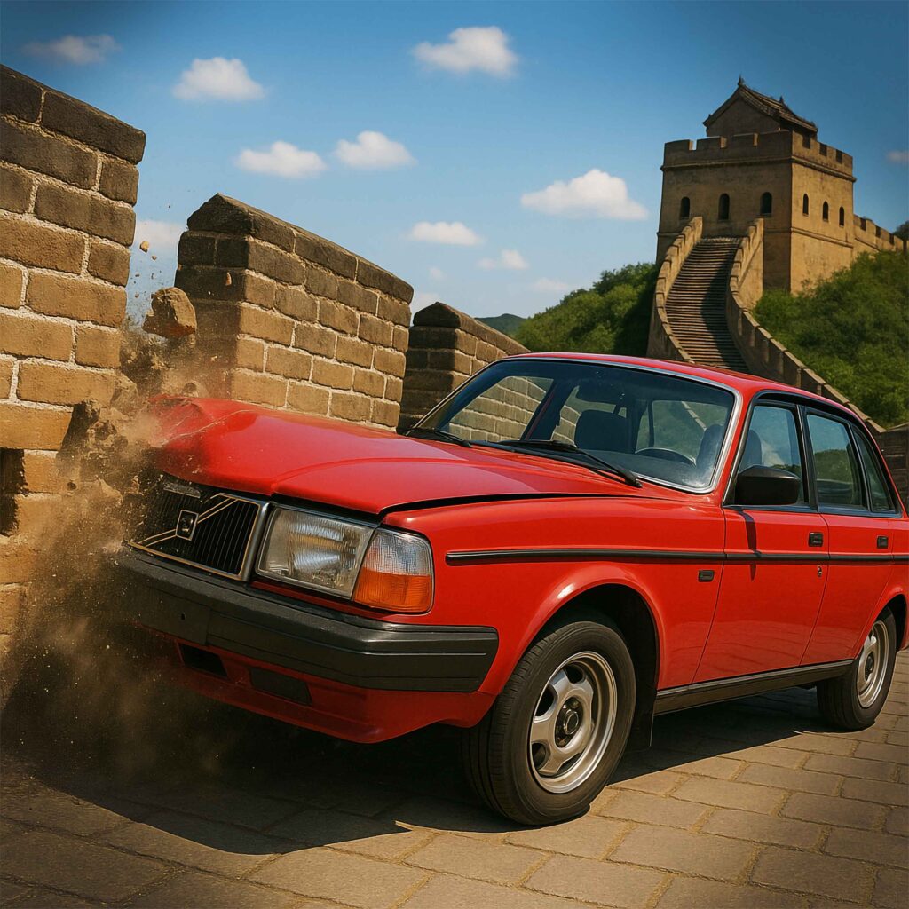 Volvo på väg att krascha in i kinesiska muren?